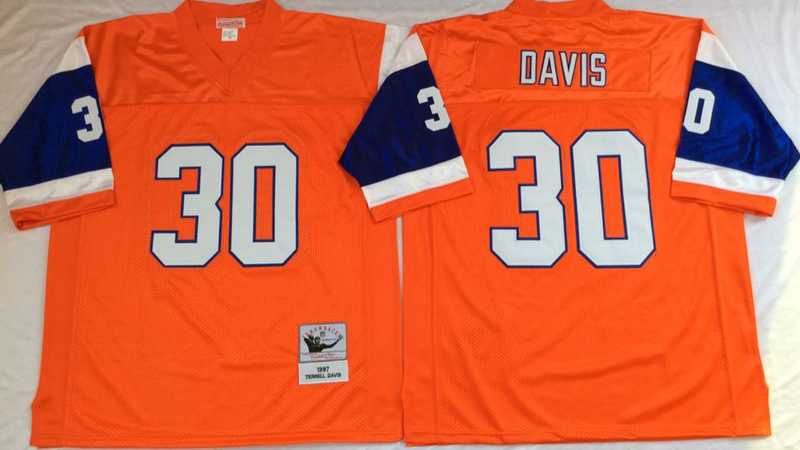 Broncos 30 Terrell Davis Orange M&N Throwback Jersey->nfl m&n throwback->NFL Jersey